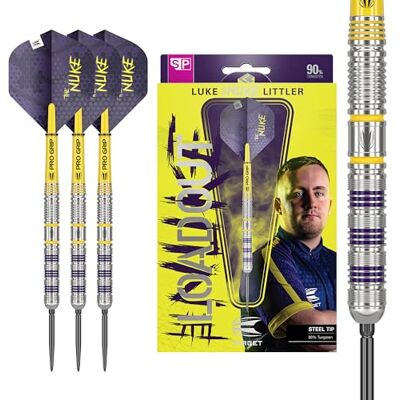 Target Darts Luke Littler Loadout Steel Tip Swiss Point Darts, 90% Tungsten Dart, 23G Staalpunt dartset Player Edition Swiss Points met gereedschap, Pro Grip-schacht & nr. 2-vleugels Target Darts Luke Littler Loadout Steel Tip Swiss Point Darts, 90% Tungsten Dart, 23G Staalpunt dartset Player Edition Swiss Points met gereedschap, Pro Grip-schacht & nr. 2-vleugels