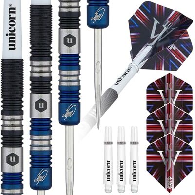 Unicorn James The Machine Wade Jeu de fléchettes 90% tungstène avec revêtement en titane bicolore bleu et noir 25 g Unicorn James The Machine Wade Jeu de fléchettes 90% tungstène avec revêtement en titane bicolore bleu et noir 25 g