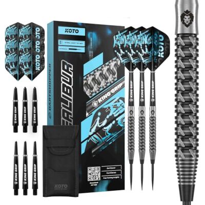 KOTO darts KOTO Excalibur, 21 G, 90% Tungsten, Noir & Argent, Fléchettes Acier 21 G Fléchettes de Dart, Inclus 3 Barrels, 3 Dart Flights & 3 Shafts, Grip Annelé, Gravure Laser, Tungstène 90%, Droit KOTO darts KOTO Excalibur, 21 G, 90% Tungsten, Noir & Argent, Fléchettes Acier 21 G Fléchettes de Dart, Inclus 3 Barrels, 3 Dart Flights & 3 Shafts, Grip Annelé, Gravure Laser, Tungstène 90%, Droit