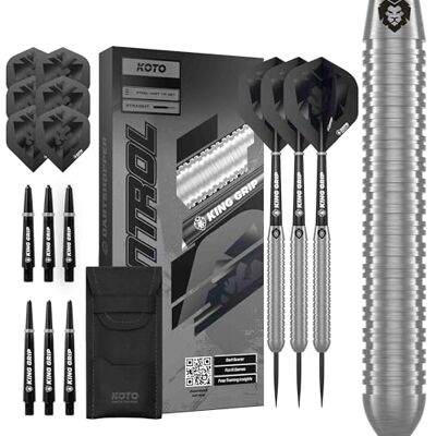 KOTO darts KOTO Kingcontrol 90% Tungstène Jeu de Fléchettes Pointe Acier, 22G/24G/26G/32G, Silber, avec 3 Barrels, 3 Ailettes et 3 Tiges KOTO darts KOTO Kingcontrol 90% Tungstène Jeu de Fléchettes Pointe Acier, 22G/24G/26G/32G, Silber, avec 3 Barrels, 3 Ailettes et 3 Tiges