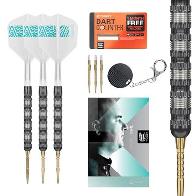 Target Darts Rob Cross 95K Steel Tip Swiss Point Darts, 95% Tungsten Darts with K-Flex Flights, 23G Voltage Darts, Player Edition Swiss Points K Flex Dart Set, inclusief Swiss Point Tool Target Darts Rob Cross 95K Steel Tip Swiss Point Darts, 95% Tungsten Darts with K-Flex Flights, 23G Voltage Darts, Player Edition Swiss Points K Flex Dart Set, inclusief Swiss Point Tool
