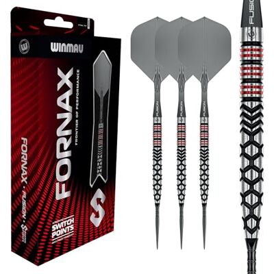 WINMAU FORNAX Fléchettes professionnelles 90 % tungstène, barils parallèles noir/rouge, pointe commutable, 2 pointes, tiges courtes et ailettes, 21/22/23/24 g WINMAU FORNAX Fléchettes professionnelles 90 % tungstène, barils parallèles noir/rouge, pointe commutable, 2 pointes, tiges courtes et ailettes, 21/22/23/24 g
