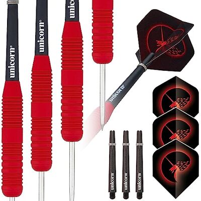 Unicorn Core Plus Jeu de fléchettes à pointe en acier avec corps en laiton caoutchouté lisse et confortable Rouge 25 g Unicorn Core Plus Jeu de fléchettes à pointe en acier avec corps en laiton caoutchouté lisse et confortable Rouge 25 g