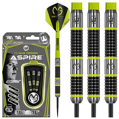 WINMAU Michael van Gerwen MvG Aspire Jeu de fléchettes à pointe en acier tungstène 23 g avec ailettes à prisme et tiges en nylon WINMAU Michael van Gerwen MvG Aspire Jeu de fléchettes à pointe en acier tungstène 23 g avec ailettes à prisme et tiges en nylon