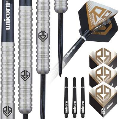 Unicorn Ross Smudger Smith Lot de fléchettes 90% tungstène naturel avec logo RS & U gravé au laser Pointe en acier Noir 24 g Unicorn Ross Smudger Smith Lot de fléchettes 90% tungstène naturel avec logo RS & U gravé au laser Pointe en acier Noir 24 g