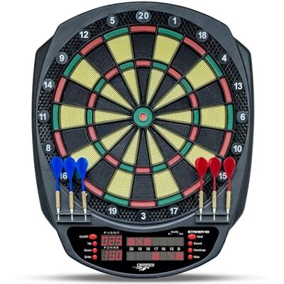 Carromco Stricer-401 Cible de fléchettes électronique 3 trous Rouge/vert/beige/noir pour 1 à 8 joueurs avec flèches et bloc d'alimentation, avec 34 jeux/584 variations (y compris cricket) Carromco Stricer-401 Cible de fléchettes électronique 3 trous Rouge/vert/beige/noir pour 1 à 8 joueurs avec flèches et bloc d'alimentation, avec 34 jeux/584 variations (y compris cricket)