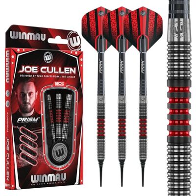 WINMAU Joe Cullen Jeu de fléchettes à pointe souple en tungstène 18 g avec ailettes et tiges Prism WINMAU Joe Cullen Jeu de fléchettes à pointe souple en tungstène 18 g avec ailettes et tiges Prism