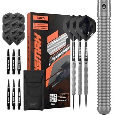KOTO darts KOTO Kingmax 90% Tungstène Jeu de Fléchettes Pointe Acier, 21G/23G/25G, Silber, avec 3 Barrels, 3 Ailettes et 3 Tiges KOTO darts KOTO Kingmax 90% Tungstène Jeu de Fléchettes Pointe Acier, 21G/23G/25G, Silber, avec 3 Barrels, 3 Ailettes et 3 Tiges