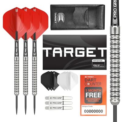 Target Darts Artemis 21G/22G/23G/24G/25G/26G 80% tungstène pointe en acier Jeu de fléchettes – 6 tiges Pro Grip – 9 ailettes Pro Ultra – Ensemble portefeuille de fléchettes Target Darts Artemis 21G/22G/23G/24G/25G/26G 80% tungstène pointe en acier Jeu de fléchettes – 6 tiges Pro Grip – 9 ailettes Pro Ultra – Ensemble portefeuille de fléchettes