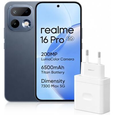 realme 16 Pro 5G Smartphone 8+512 GB, 200MP AI Camera, 6.78" 144Hz AMOLED Display, 6500mAH Battery, 45W Ultra Charge, Dimensity 7300-Max, IP69, Pebble Grey realme 16 Pro 5G Smartphone 8+512 GB, 200MP AI Camera, 6.78" 144Hz AMOLED Display, 6500mAH Battery, 45W Ultra Charge, Dimensity 7300-Max, IP69, Pebble Grey