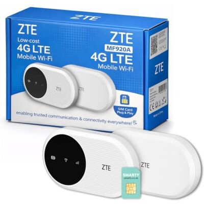 ZTE MF920 – Wi-Fi mobile CAT4/4G LTE, point d'accès portable débloqué à faible coût, connectez jusqu'à 32 appareils, batterie 2000 mAh, avec carte SIM intelligente gratuite – Blanc ZTE MF920 – Wi-Fi mobile CAT4/4G LTE, point d'accès portable débloqué à faible coût, connectez jusqu'à 32 appareils, batterie 2000 mAh, avec carte SIM intelligente gratuite – Blanc