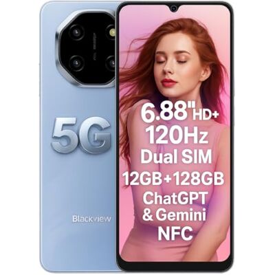 Blackview Shark 6 5G AI Smartphone, 12 Go + 128 Go, écran HD+ 120 Hz de 6,9", assistant 3 AI intégré, appareil photo 16 MP + 8 MP, batterie 5000 mAh, double SIM 5G, téléphone portable Android 15 Blackview Shark 6 5G AI Smartphone, 12 Go + 128 Go, écran HD+ 120 Hz de 6,9", assistant 3 AI intégré, appareil photo 16 MP + 8 MP, batterie 5000 mAh, double SIM 5G, téléphone portable Android 15