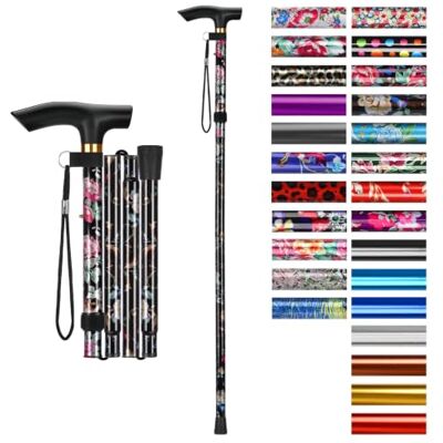 supregear Canne de marche pliante , réglable en hauteur sur 5 positions, légère et portable, pour personnes âgées et personnes handicapées (hommes et femmes), motif fleurs noires. supregear Canne de marche pliante , réglable en hauteur sur 5 positions, légère et portable, pour personnes âgées et personnes handicapées (hommes et femmes), motif fleurs noires.