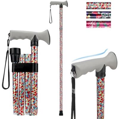 supregear Canne de Marche Pliante, Hauteur Réglable, Légère et Compacte, Pliable pour Voyage avec Poignée Souple, Aide à la Marche pour Personnes Âgées et Handicapées supregear Canne de Marche Pliante, Hauteur Réglable, Légère et Compacte, Pliable pour Voyage avec Poignée Souple, Aide à la Marche pour Personnes Âgées et Handicapées