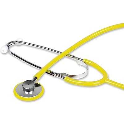 GIMA Stéthoscope traditionnel en aluminium, léger, avec lyre en laiton et bague anti-froid, tubulure en Y jaune, 32563 GIMA Stéthoscope traditionnel en aluminium, léger, avec lyre en laiton et bague anti-froid, tubulure en Y jaune, 32563