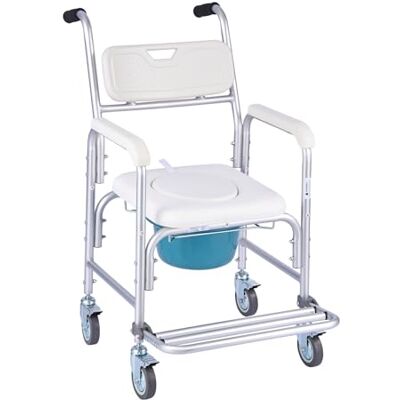 VEVOR Chaise de chevet confortable, capacité 159 kg, siège surélevé avec assise repose-pieds rabattable et dossier rembourrés, seau amovible 5 L, chaise à roulettes de douche pour personnes âgées VEVOR Chaise de chevet confortable, capacité 159 kg, siège surélevé avec assise repose-pieds rabattable et dossier rembourrés, seau amovible 5 L, chaise à roulettes de douche pour personnes âgées