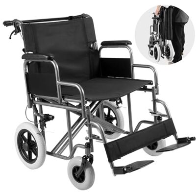 VEVOR Fauteuil roulant, chaise de transport en acier au carbone pour adultes, fauteuil roulant pliable avec accoudoirs amovibles, frein autobloquant, siège de 61 cm de large, capacité de poids de VEVOR Fauteuil roulant, chaise de transport en acier au carbone pour adultes, fauteuil roulant pliable avec accoudoirs amovibles, frein autobloquant, siège de 61 cm de large, capacité de poids de