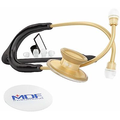 MDF Instruments MDF Acoustica, Stéthoscope à double pavillon Léger Pour médecins, infirmières, étudiants, soins à domicile Tubulure noir, Lyre-pavillon or MDF747XPK11 MDF Instruments MDF Acoustica, Stéthoscope à double pavillon Léger Pour médecins, infirmières, étudiants, soins à domicile Tubulure noir, Lyre-pavillon or MDF747XPK11
