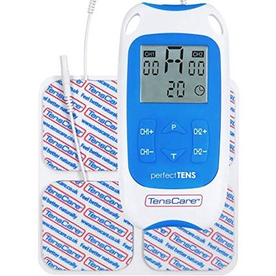 TensCare Perfect TENS pour Soulager les Douleurs du Dos et du Cou Cliniquement prouvé, 8 programmes, 2 canaux, aussi épaules et muscles, électrodes incluses TensCare Perfect TENS pour Soulager les Douleurs du Dos et du Cou Cliniquement prouvé, 8 programmes, 2 canaux, aussi épaules et muscles, électrodes incluses