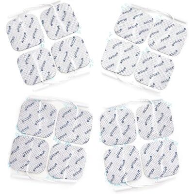 Axion 16 électrodes 4x4 cm Pour électrostimulateur TENS et EMS Connexion filaire par fiche de 2mm Patchs adhésifs pour électrostimulation anti douleur Axion 16 électrodes 4x4 cm Pour électrostimulateur TENS et EMS Connexion filaire par fiche de 2mm Patchs adhésifs pour électrostimulation anti douleur