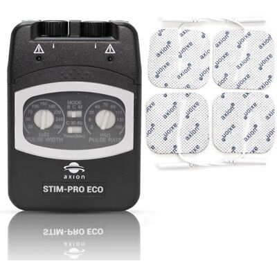 Axion Appareil TENS STIM PRO ECO à 2 canaux Appareil TENS manuel compact et puissant pour la thérapie de la douleur avec 4 électrodes de 5 x 5 cm Paramètres réglables (Batterie non rechargeable) Axion Appareil TENS STIM PRO ECO à 2 canaux Appareil TENS manuel compact et puissant pour la thérapie de la douleur avec 4 électrodes de 5 x 5 cm Paramètres réglables (Batterie non rechargeable)