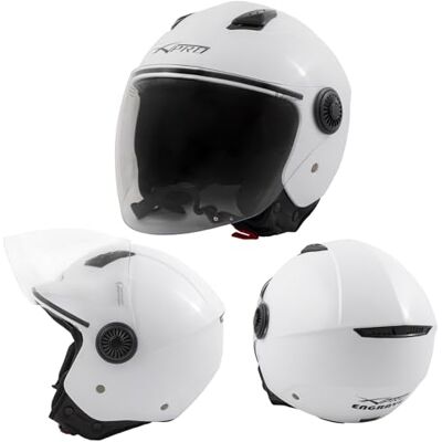 A-pro Couvercle de casque jet ouvert pour moto, scooter, quad, visière longue, blanc, taille XXL A-pro Couvercle de casque jet ouvert pour moto, scooter, quad, visière longue, blanc, taille XXL