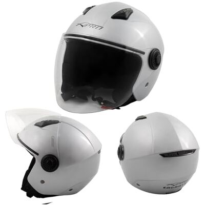 A-pro Casque jet visière longue scooter moto quad homologué ECE 22 argent XXL A-pro Casque jet visière longue scooter moto quad homologué ECE 22 argent XXL