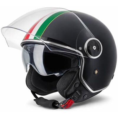 Vinz Neiva Casque Jet avec Visière Solaire et Visière Casque de Scooter Moto / Vintage Drapeau Italien Certifié ECE 22.06 Tailles XS-XXL Vinz Neiva Casque Jet avec Visière Solaire et Visière Casque de Scooter Moto / Vintage Drapeau Italien Certifié ECE 22.06 Tailles XS-XXL