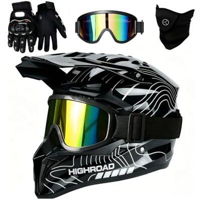 Generic Casque Moto Cross Adulte, Casque Cross, Ensemble Casque Motocross Intégral Avec lunettes de motocross, gants antidérapants, masque coupe-vent, 2 doublures interchangeables, coque ABS et intérieur EPS Generic Casque Moto Cross Adulte, Casque Cross, Ensemble Casque Motocross Intégral Avec lunettes de motocross, gants antidérapants, masque coupe-vent, 2 doublures interchangeables, coque ABS et intérieur EPS