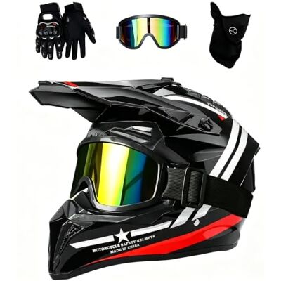 Generic Casque Moto Cross Adulte, Casque Cross, Ensemble Casque Motocross Intégral Avec lunettes de motocross, gants antidérapants, masque coupe-vent, 2 doublures interchangeables, coque ABS et intérieur EPS Generic Casque Moto Cross Adulte, Casque Cross, Ensemble Casque Motocross Intégral Avec lunettes de motocross, gants antidérapants, masque coupe-vent, 2 doublures interchangeables, coque ABS et intérieur EPS