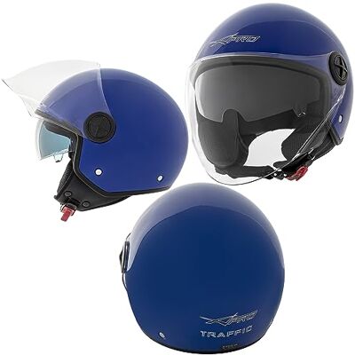 A-pro Casque jet scooter moto homologué ECE 22-06 double visière pare-soleil bleu XS A-pro Casque jet scooter moto homologué ECE 22-06 double visière pare-soleil bleu XS