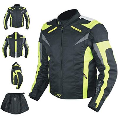 A-pro Veste Tissu Moto Protections CE Manches Amovibles Gilet Thermique jaune fluo M A-pro Veste Tissu Moto Protections CE Manches Amovibles Gilet Thermique jaune fluo M