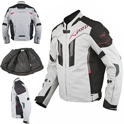 A-pro Veste de moto en textile imperméable, protections CE, réfléchissantes, grise, taille L A-pro Veste de moto en textile imperméable, protections CE, réfléchissantes, grise, taille L