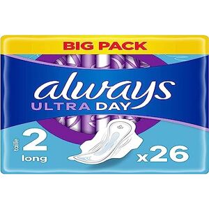 Always Ultra Serviettes Hygiéniques, Taille 2, Long, 26 Serviettes Avec Ailettes, Flux Modérés Jour, Max Confort, Super Absorbantes et Ultra Fines Always Ultra Serviettes Hygiéniques, Taille 2, Long, 26 Serviettes Avec Ailettes, Flux Modérés Jour, Max Confort, Super Absorbantes et Ultra Fines