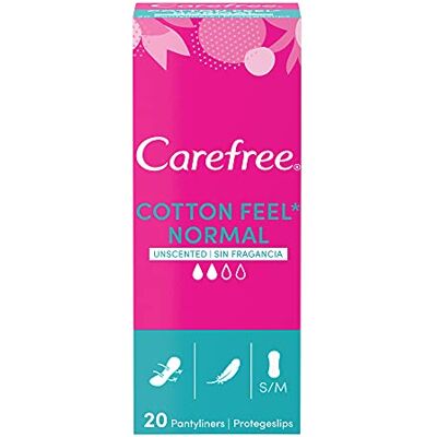 Carefree Cotton Feel Normal Lot de 20 protège-slips 100% respirants sans parfum pour une sensation de fraîcheur longue durée Taille normale Carefree Cotton Feel Normal Lot de 20 protège-slips 100% respirants sans parfum pour une sensation de fraîcheur longue durée Taille normale
