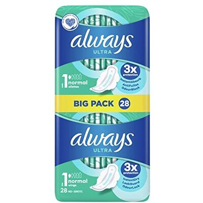 Always 28 Serviettes Ultra Hygiéniques Normal Taille 1 avec Ailettes 1 Pièce Always 28 Serviettes Ultra Hygiéniques Normal Taille 1 avec Ailettes 1 Pièce