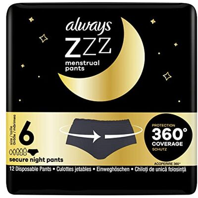 Always ZZZ Lot de 12 culottes menstruelles jetables pour femme Protection à 360° Noir Taille M Always ZZZ Lot de 12 culottes menstruelles jetables pour femme Protection à 360° Noir Taille M