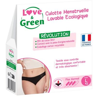 Love & Green Culotte Menstruelle Lavable, coton BIO Taille L (42) Flux Normal Love & Green Culotte Menstruelle Lavable, coton BIO Taille L (42) Flux Normal