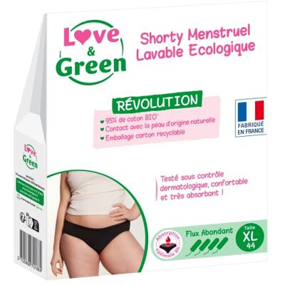 Love & Green Shorty Menstruel Lavable Ecologique, coton BIO Taille XL (44) Flux Normal Love & Green Shorty Menstruel Lavable Ecologique, coton BIO Taille XL (44) Flux Normal