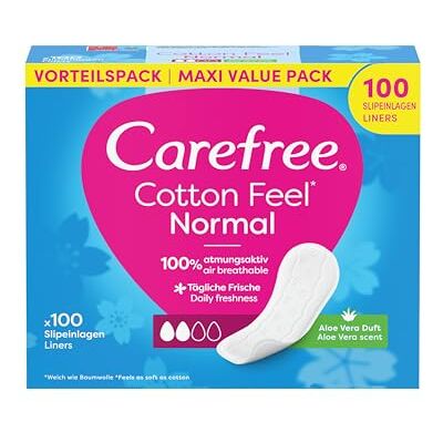 Carefree Lot de 100 protège-slips Cotton Feel Normal Protège-slips 100 % respirants, sans parfum, une sensation de fraîcheur durable, testés dermatologiquement, taille normale Carefree Lot de 100 protège-slips Cotton Feel Normal Protège-slips 100 % respirants, sans parfum, une sensation de fraîcheur durable, testés dermatologiquement, taille normale