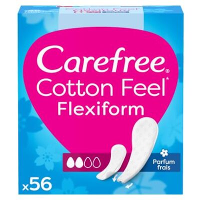 Carefree Cotton Feel Flexicomfort Fresh Protège-slips Respirants, Parfum Frais, Niveau d’Absorption 2, Taille Normale, Boîte de 56 pièces Carefree Cotton Feel Flexicomfort Fresh Protège-slips Respirants, Parfum Frais, Niveau d’Absorption 2, Taille Normale, Boîte de 56 pièces