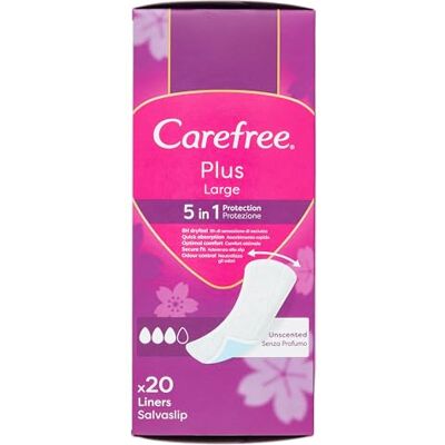Carefree Lot de 20 protège-slips extra larges sans parfum pour femme avec protection 5 en 1 pour 8 heures de sensation de sec, serviettes hygiéniques sans parfum ultra fines pour un usage quotidien Carefree Lot de 20 protège-slips extra larges sans parfum pour femme avec protection 5 en 1 pour 8 heures de sensation de sec, serviettes hygiéniques sans parfum ultra fines pour un usage quotidien