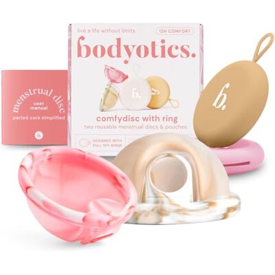 Bodyotics Disque menstruel réutilisable, jusqu'à 12 heures d'utilisation, alternative aux coupes menstruelles, tampons et serviettes hygiéniques, étanche petit et grand (beige et rose clair) Bodyotics Disque menstruel réutilisable, jusqu'à 12 heures d'utilisation, alternative aux coupes menstruelles, tampons et serviettes hygiéniques, étanche petit et grand (beige et rose clair)