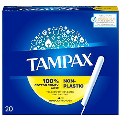 Tampax Serviettes hygiéniques régulières avec applicateur en carton 20X, protection contre les fuites, sentir propre Tampax Serviettes hygiéniques régulières avec applicateur en carton 20X, protection contre les fuites, sentir propre