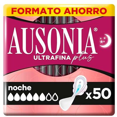 AUSONIA Lot de 50 serviettes hygiéniques ultra fines avec ailes de nuit Protection tout-en-un pendant la nuit AUSONIA Lot de 50 serviettes hygiéniques ultra fines avec ailes de nuit Protection tout-en-un pendant la nuit
