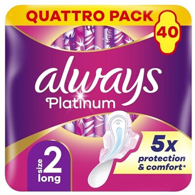 Always Platinum Serviettes Hygiéniques avec Ailettes, Long Plus 40 Pièces Always Platinum Serviettes Hygiéniques avec Ailettes, Long Plus 40 Pièces