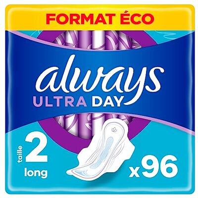 Always Ultra Serviettes Hygiéniques, Taille 2, Long, 96 Serviettes Avec Ailettes, Flux Modérés Jour, Format Eco, Max Confort, Super Absorbantes et Ultra Fines Always Ultra Serviettes Hygiéniques, Taille 2, Long, 96 Serviettes Avec Ailettes, Flux Modérés Jour, Format Eco, Max Confort, Super Absorbantes et Ultra Fines