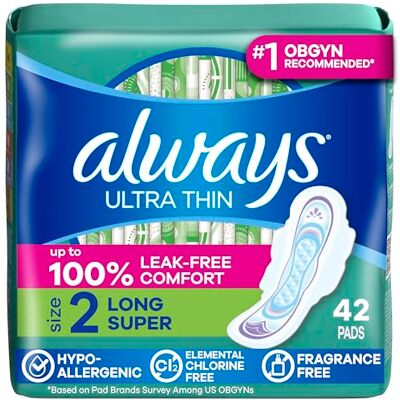 Always Ultra Thin Pads Super W/Flexi-Wings Unscented 42 Count by Always Ultra Thin Pads Super W/Flexi-Wings Unscented 42 Count by