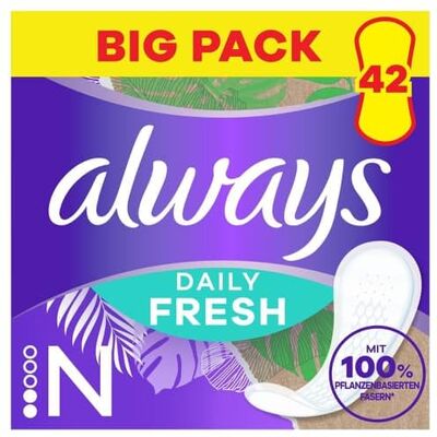 Always Daily Fresh Lot de 38 protège-slips longs sans parfum 100% fibres végétales Always Daily Fresh Lot de 38 protège-slips longs sans parfum 100% fibres végétales