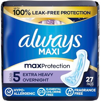 Always Maxi Overnight Extra Heavy Flow avec ailes, tampons non parfumés 27 pièces (Jumbo) Always Maxi Overnight Extra Heavy Flow avec ailes, tampons non parfumés 27 pièces (Jumbo)